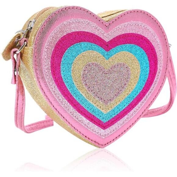 Heart Shaped Purse Pink Purse for Girls Kids Sparkly Pink with Shoulder Strap - Picture 2 of 8